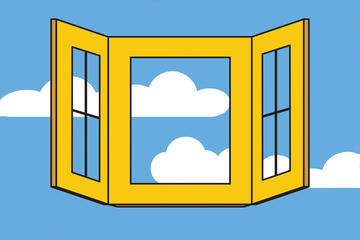 Open window with background of clouds and sky