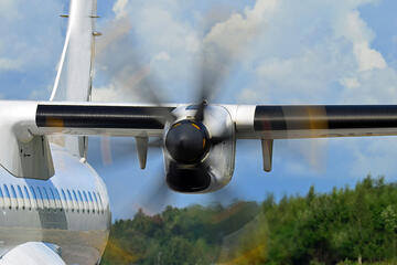 A close-up of a plane propellor in motion