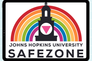 Safe Zone icon, a rainbow with a tower, on a tablet