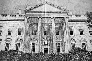 Black and white photo illustration of the White House