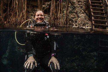 Emily Henson in Cenote Azul, located between Playa del Carmen and Tulum in Mexico.