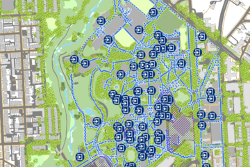 Digital map of Johns Hopkins University, with accessible entrances marked.