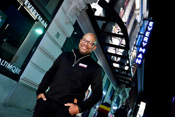 Derrell Owens in front of Everyman Theatre