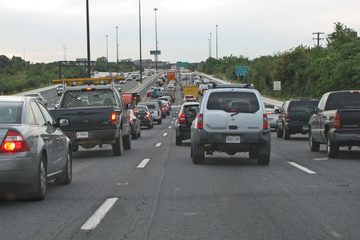 Rush hour traffic on Interstate 95 southbound in Baltimore
