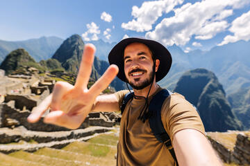 Smiling mountain climber at Machu Piccu