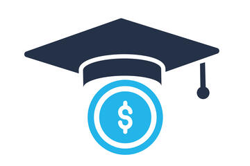 Mortarboard on the top of a circle containing a dollar sign