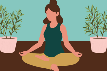 Illustration of a person in a seated yoga pose