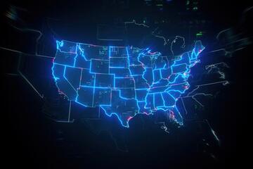 tech-inspired image of U.S. map with states outlined in blue light