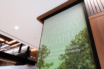 Colorful signage for the upcoming art exhibition Ceremony at the Frary Gallery