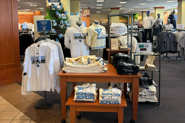 Johns Hopkins merchandise on display at the Johns Hopkins University Campus Store