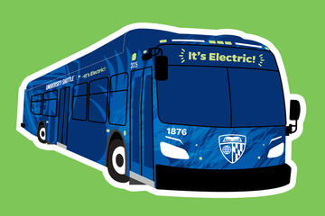 Illustration of a blue bus on a neon green background