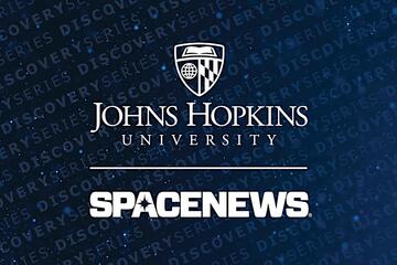 Johns Hopkins University logo above SpaceNews logo