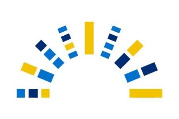 Graphic identifier for Sightline program is a semicircle of striped yellow and blue bars