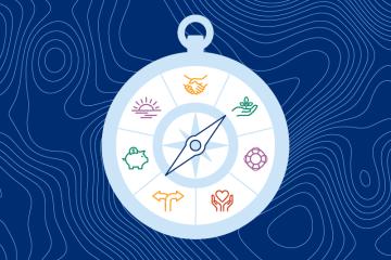 Compass incorporating icons for various life stages supported by human resources