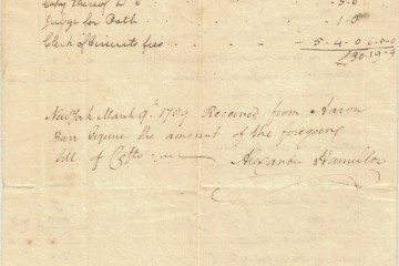 Close-up of receipt from Alexander Hamilton