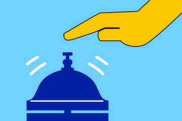 Illustration of a hand ringing a concierge bell