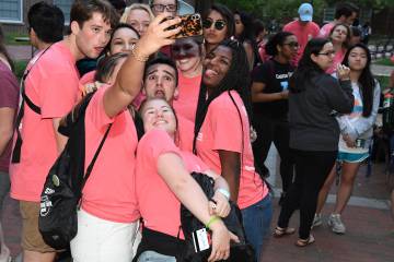 Students pose for a seflie