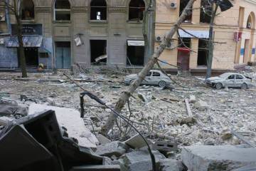 Kharkiv downtown street destroyed by Russian bombardment