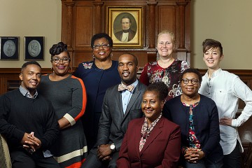 A photograph of the eight 20176 Community Service Award recipients