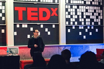 Speaker gives talk at 2015 TEDxJHU event