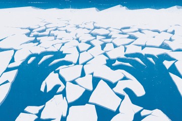 Illustration shows melting ice blocks with sinister hands in the negative space