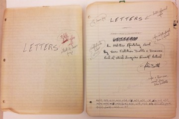 Corrected manuscript titled page for John Barth's novel 'LETTERS,' published in 1979