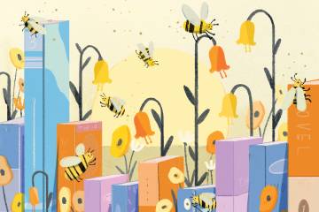 Illustration of bees and books