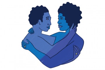 Illustration of couple embracing