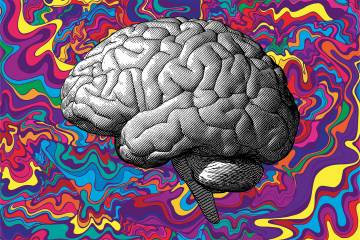 Illustration of brain with psychedelic background