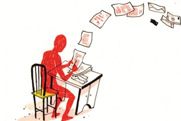 Illustration of a man writing letters