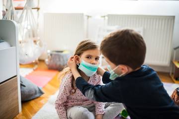 Children wear protective masks