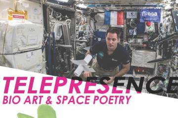Photograph of an astronaut on the International Space Station with the text 