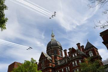 Blue Angels fly over the Dome at the Johns Hopkins Hospital