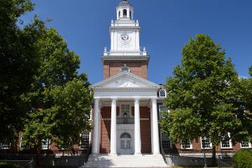 Front view of Gilman Hall on the Homewood campus of Johns Hopkins University