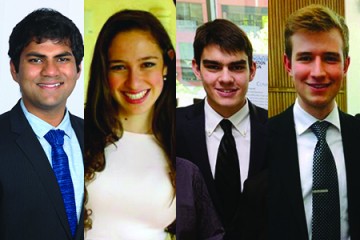 2016 Goldwater Scholarship Award honorees, from left: Vikas Daggubati, Nicole Michelson, Miguel Sobral, and Felipe d'Andrea