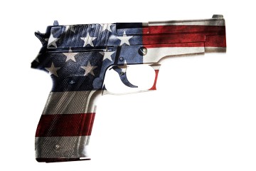 Handgun painted in colors of American flag