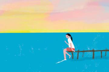 illustration of a girl sitting on a dock