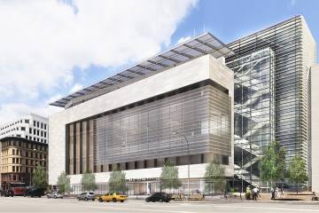 A conceptual image of the front of the Hopkins D.C. center at 555 Pennsylvania Ave.
