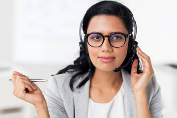 Woman wearing phone headset