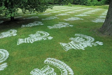 Lawn is spray painted with Aztec-inspired designs