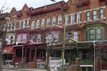 Brightly painted houses in East Baltimore-Midway