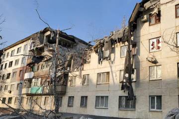 A residential building in the Ukrainian city of Lysychansk after intense shelling on March 31