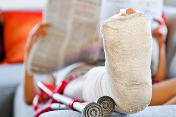 Closeup of a leg in a cast