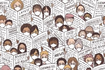 Illustration of diverse people reading newspapers