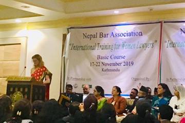 Lawyer Kristin Franceschi leads a women's professional development workshop in Nepal