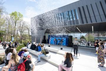 An outdoor celebration rededicating the Ralph S. O’Connor Center for Recreation and Well-Being
