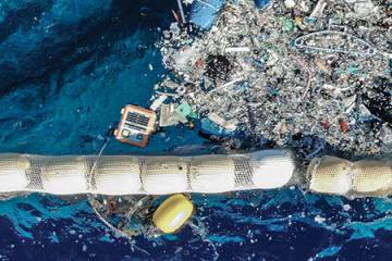 The Maker Buoy floating in the Great Pacific Garbage Patch