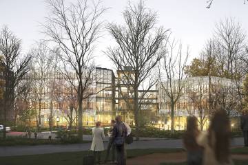 Conceptual rendering of the SNF Agora Institute building at Johns Hopkins University's Homewood campus