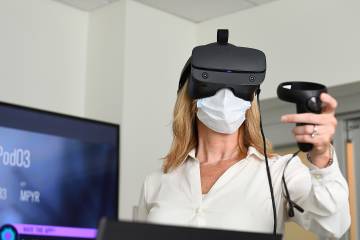 Faculty and staff test out the new VR sim equipment at the School of Nursing's Sim Center Kristen Brown