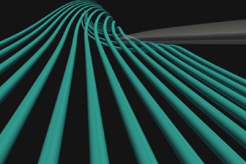 teal computerized tubes stretch and turn on a black screen
